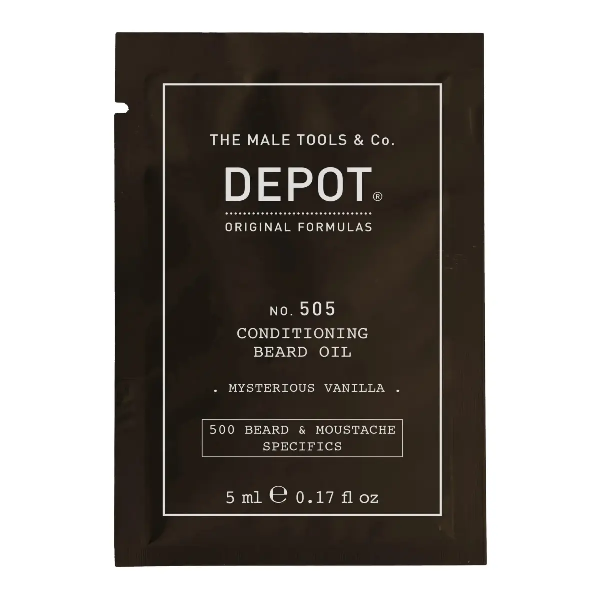 Depot, 500 Beard & Mustache Specifics No. 505, Beard Oil, Misterious Vanilla, Vitamin E, For Shine & Softness, 5 ml