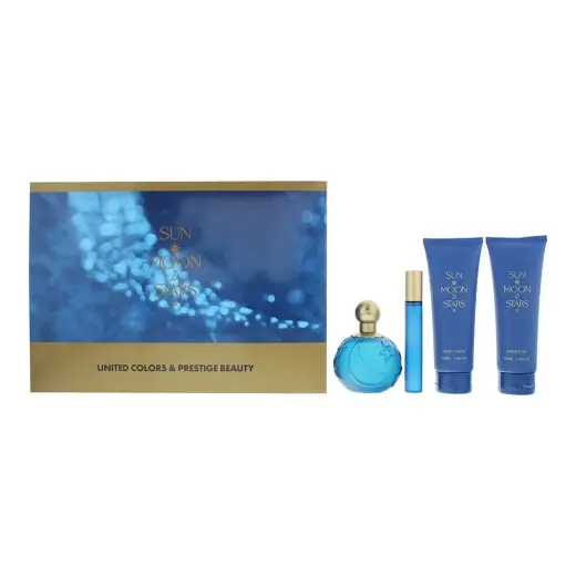 Set Benetton: Sun Moon Stars, Eau De Toilette, For Women, 100 ml + Sun Moon Stars, Eau De Toilette, For Women, 10 ml *Miniature + Sun Moon Stars, Hydrating, Body Lotion, 100 ml + Sun Moon Stars, Shower Gel, 100 ml