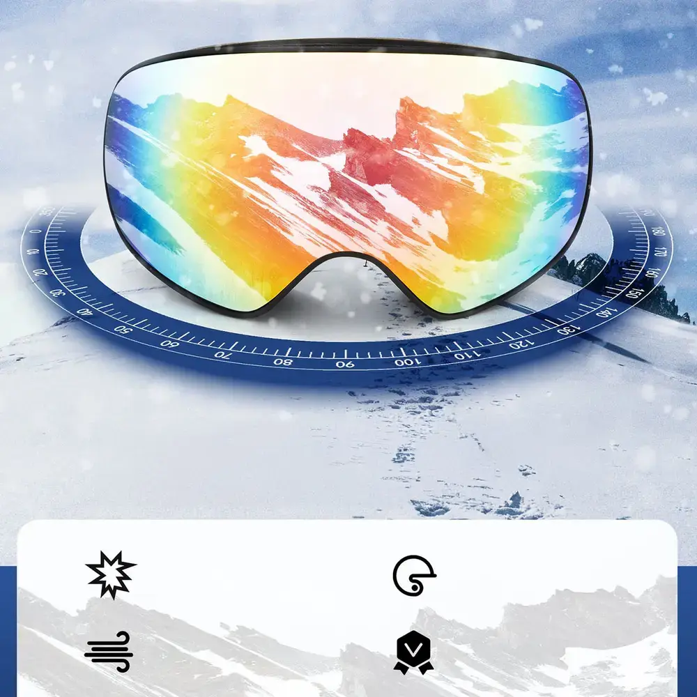 Rockbros SP284 Kids Ski Goggles Anti-Fog with UV Filter Gray Lens with Pink Mirror - White
