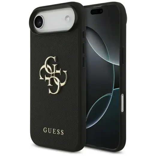 Guess Grained Big 4G & Classic Logo maciņš telefonam iPhone 17 Air melns