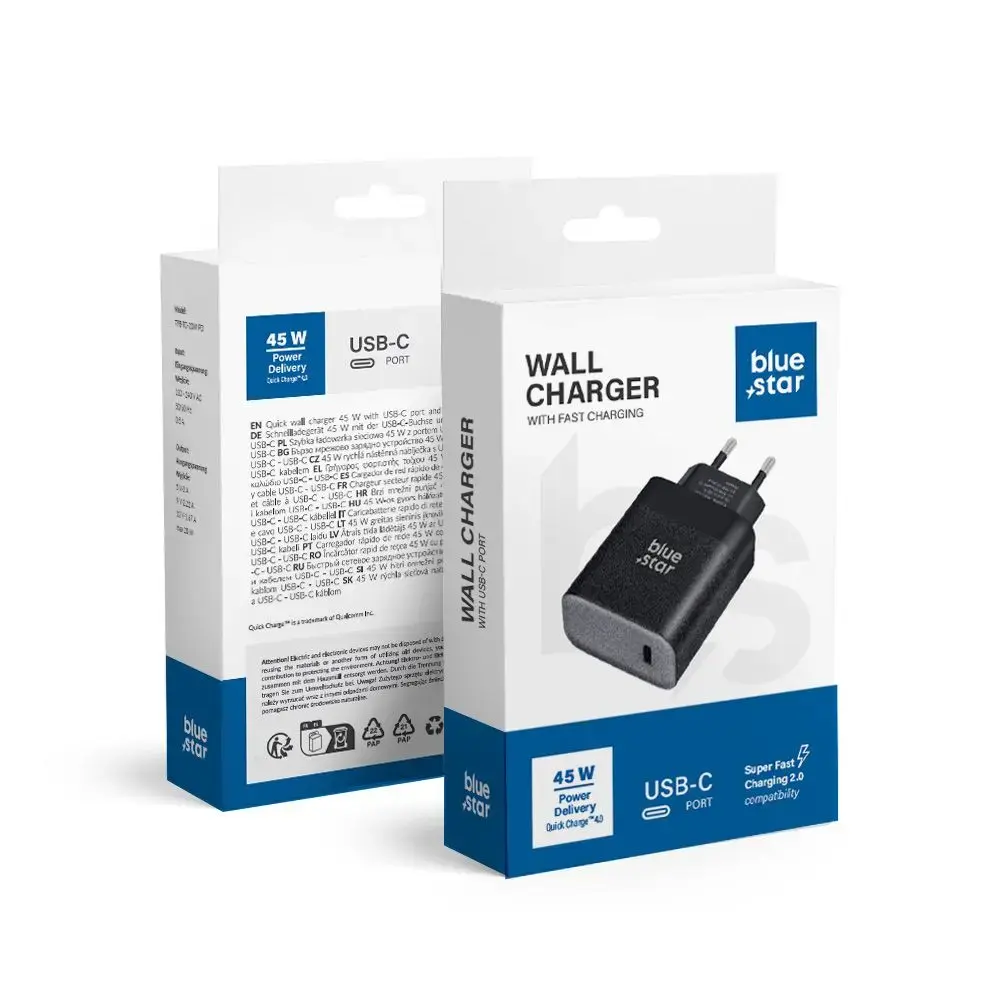 Blue Star TFB-TC-45W tīkla lādētājs | 45W | PD, QC | USB-C | melns