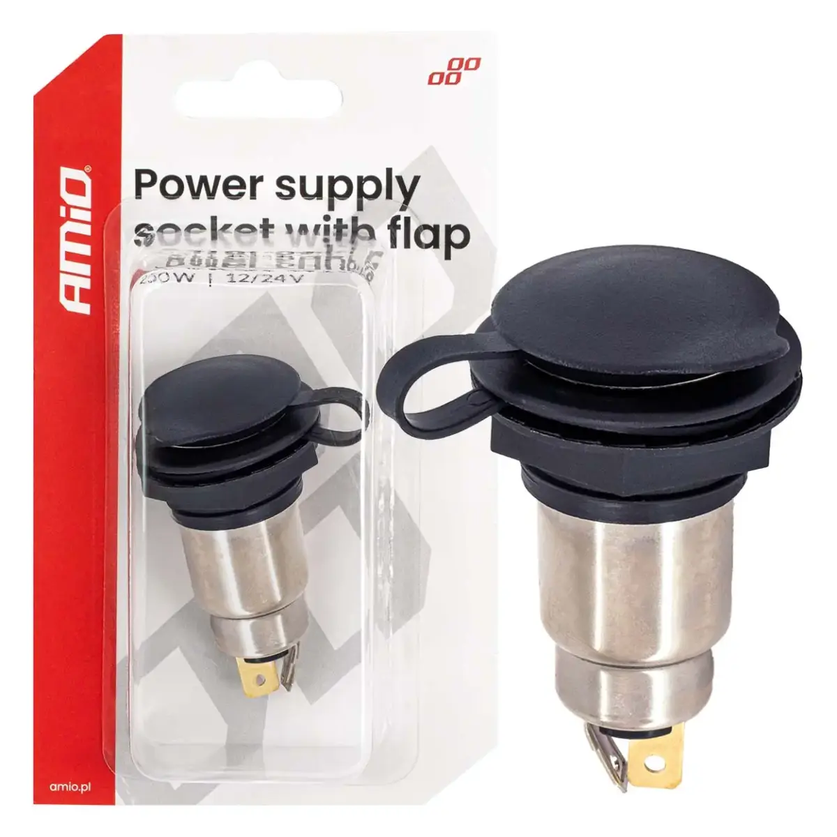 Power supply socket with flap 250W 12V 24V AMIO-04462