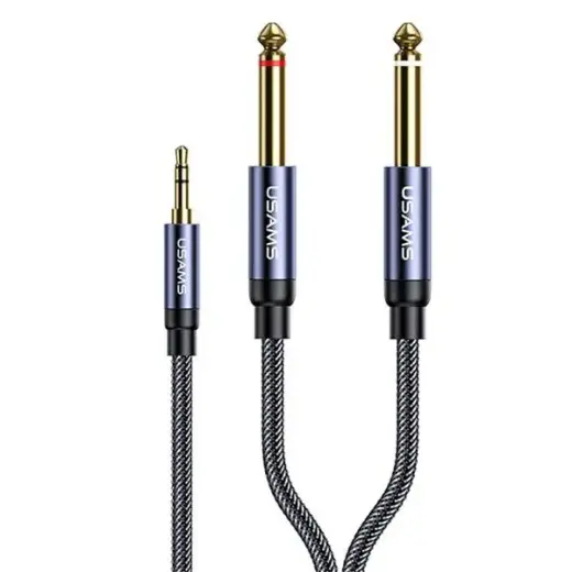 USAMS Adapter audio jack 3,5mm - 2x6,35mm 2m czarny/black SJ540YP01 (US-SJ540)