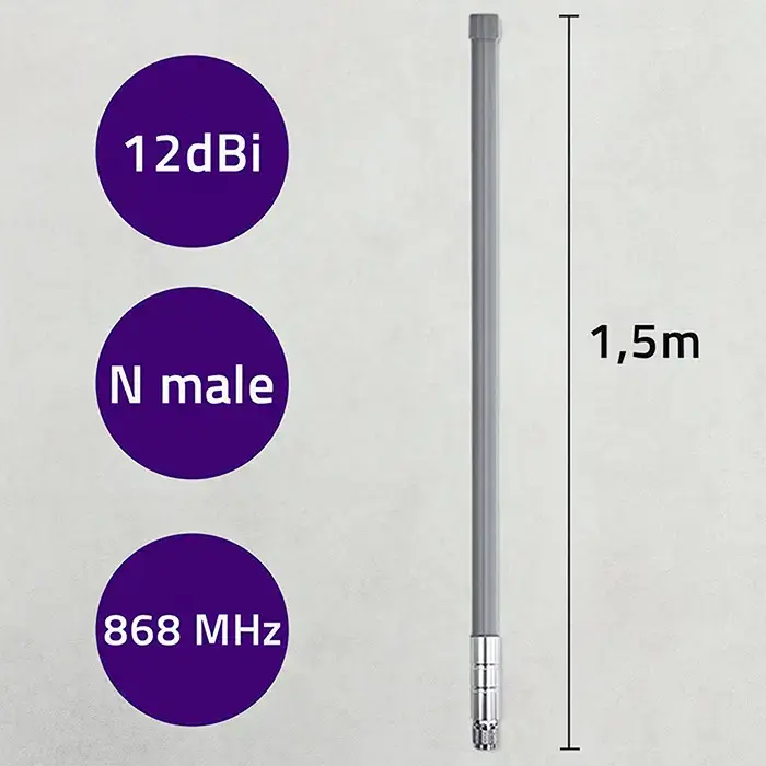 Qoltec LoRa Antenna | 12dBi | Omnidirectional | Outdoor | Fiberglass | 868 MHz | 1.5m