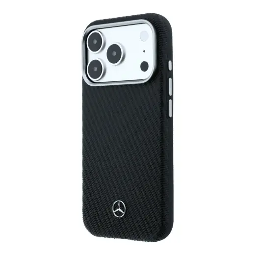 Mercedes PU Leather Semi Wrap telefono dėklas su MagSafe palaikymu iPhone 17 Pro juodas