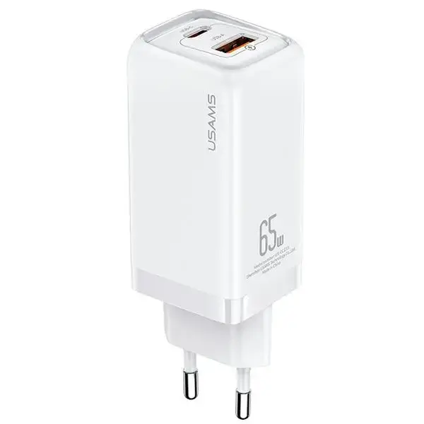 USAMS T47 tīkla lādētājs | 65W | PD | USB-C, USB-A | balts