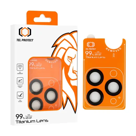 Tempered glass Tel Protect Titanium Lens 99% AR on camera for Iphone 15 Pro/15 Pro Max black (lens 3 pcs)
