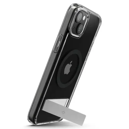 Spigen Ultra Hybrid S phone case with stand and MagSafe support for iPhone 15 Plus black