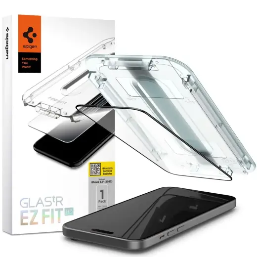 Spigen Glas.tR EZ Fit tempered glass for iPhone 15 Black