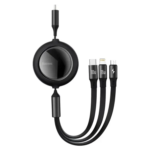 USB cable 3in1 Baseus Bright Mirror, USB-C to micro USB | USB-C | Lightning, 100W, 1.2m (black)