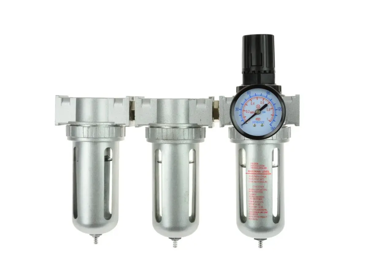 3 pakopų oro filtras / reguliatorius / džiovintuvas 1/2" NPT su manometru