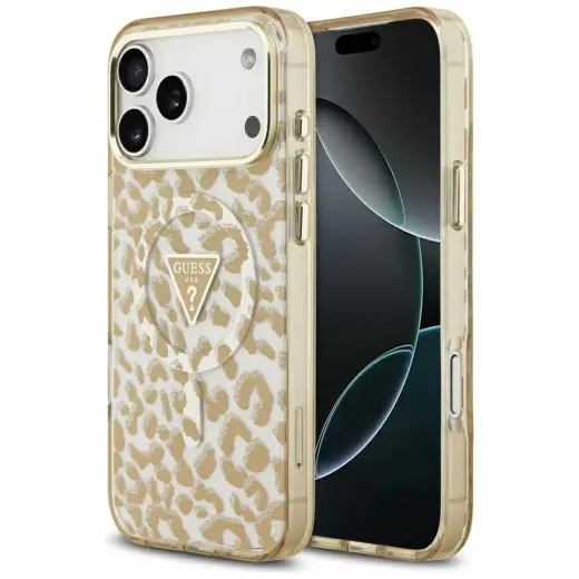 Guess Leopard Glitter MagSafe Case for iPhone 17 Pro Max Brown