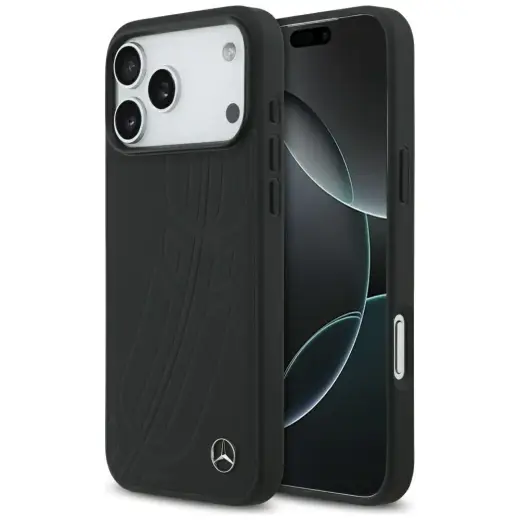 Etui Mercedes Leather Large Laurel Leave  MagSafe do iPhone 17 Pro Max czarny