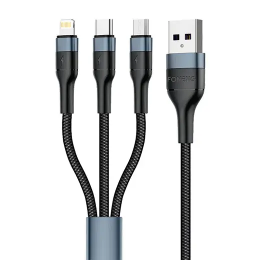 Foneng X51 3-in-1 data transfer and charging cable | USB-A to USB-C, Micro USB, Lightning | 18W | 1m | black