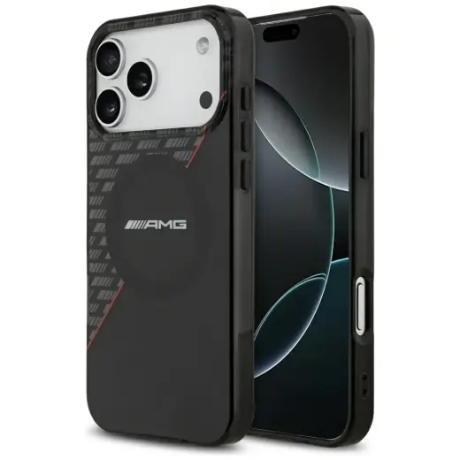 AMG Double Layer clear Rhombs telefono dėklas su MagSafe palaikymu skirtas iPhone 17 Pro Max juoda-raudona