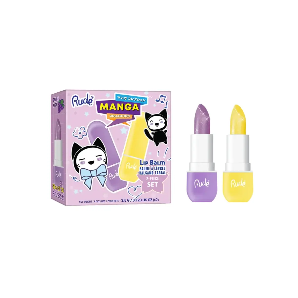 Set Rude Cosmetics: Grape Kiss, Hydrating, Lip Balm, 3.5 ml + Pineapple Kiss, Hydrating, Lip Balm, 3.5 ml