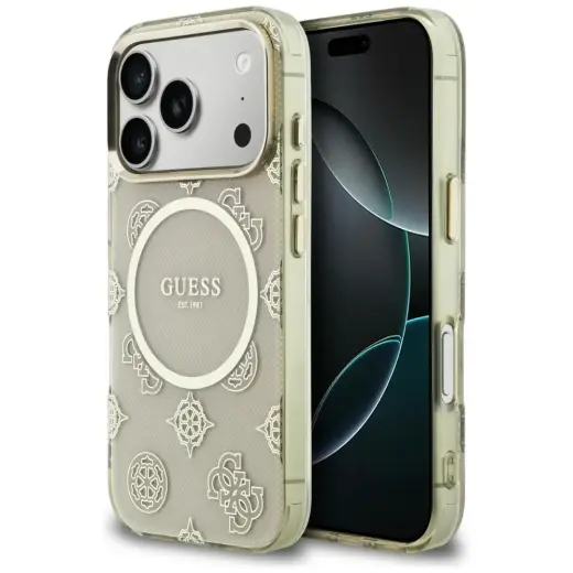 Guess IML Peony Dot telefoni ümbris MagSafe toega iPhone 17 Pro beež
