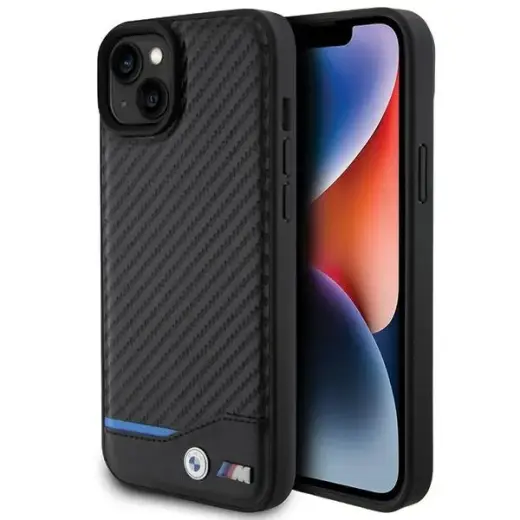 BMW BMHCP15M22NBCK Leather Carbon чехол для телефона iPhone 15 Plus | iPhone 14 Plus чёрный