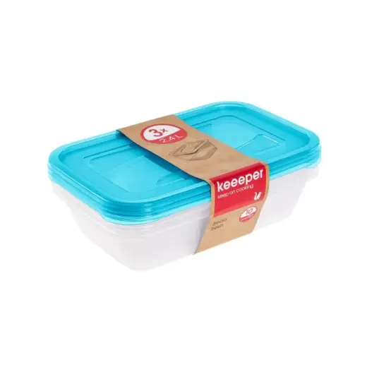 Toidunõude komplekt ristkülikukujuline 3x2,4L Fredo "Fresh" läbipaistev/helesinine