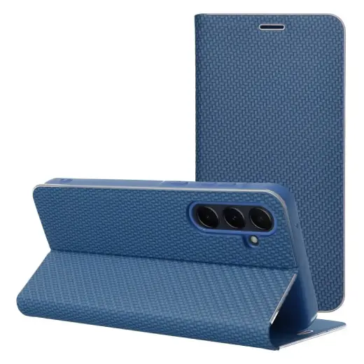 LUNA Book Carbon knyginio tipo telefono dėklas Samsung Galaxy S25 Ultra (S938) mėlynas