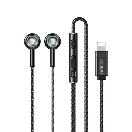 Remax wired metal in-ear headphones with 1.2m Lightning volume remote control black (RM-598is)