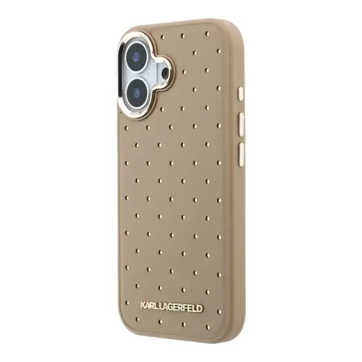 Karl Lagerfeld PU Perforated Gold Dots telefono dėklas su MagSafe palaikymu iPhone 17 smėlio spalvos
