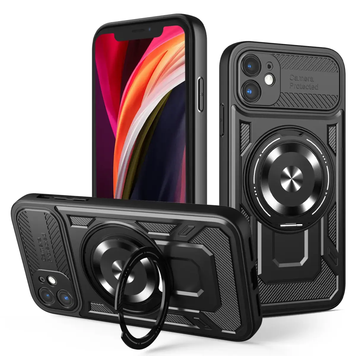 Defender Armor Mag maciņš ar statīvu un MagSafe atbalstu telefonam iPhone 11 melns (ar kameras aizsargu)