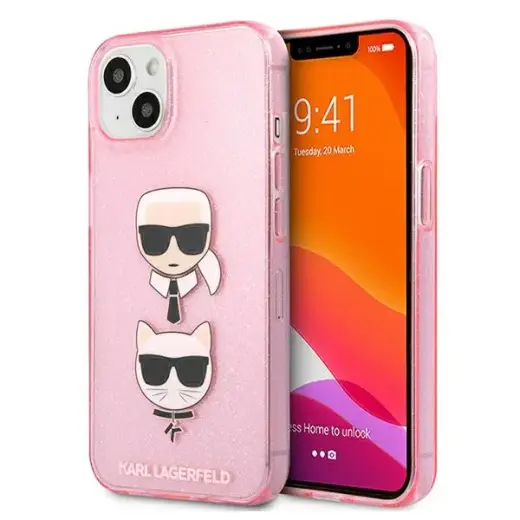 Karl Lagerfeld KLHCP13MKCTUGLP iPhone 13 6,1" różowy|pink hardcase Glitter Karl`s & Choupette
