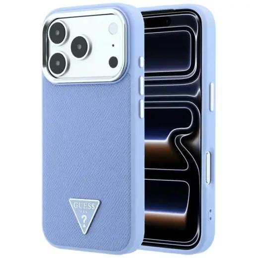 Guess Grained Triangle Logo MagSafe Case for iPhone 18 Pro Max / 17 Pro Max Blue