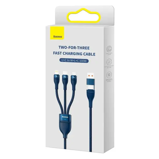 Baseus Flash Series II 3-in-1 data transfer and charging cable | USB-A to USB-C, Lightning, Micro USB | 100W | 1.2m | blue