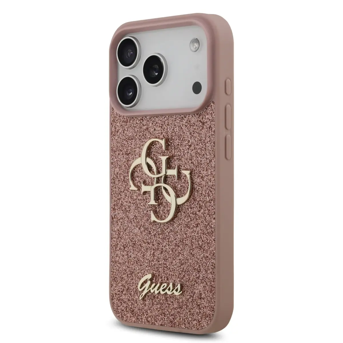 Guess PU Fixed Glitter 4G Metal Logo Case for iPhone 17 Pro Pink
