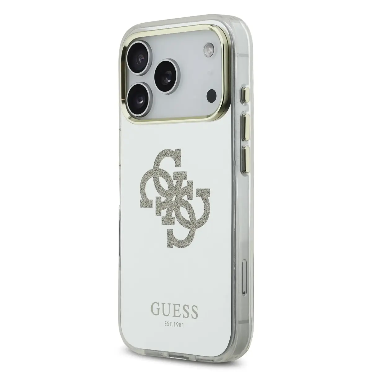 Guess PC|TPU Mirror 4G Glitter Logo maciņš ar MagSafe atbalstu telefonam iPhone 17 Pro zeltains