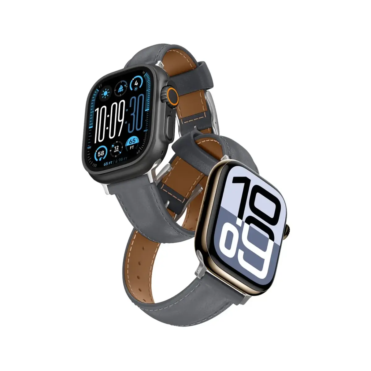 AmazingThing Class Band Leather Strap for Apple Watch 45 | 46 | 49 mm - Gray