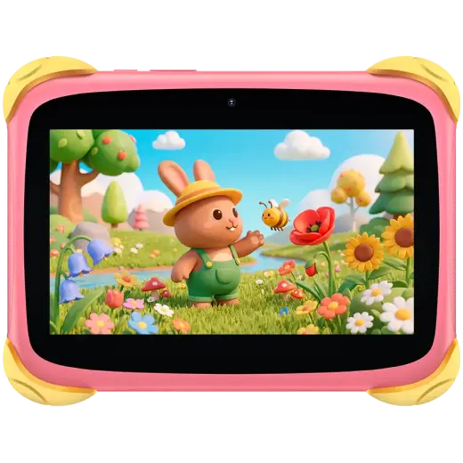 Blackview Link 1 Kids Mini WiFi6 7-inch 1024x600 HD+ 60Hz RK3562 2.0Hz 3GB+32GB 3000mAh Cam 2MP 5MP Stylus glass protector Handle Stand design Android 16 Sweet Pink